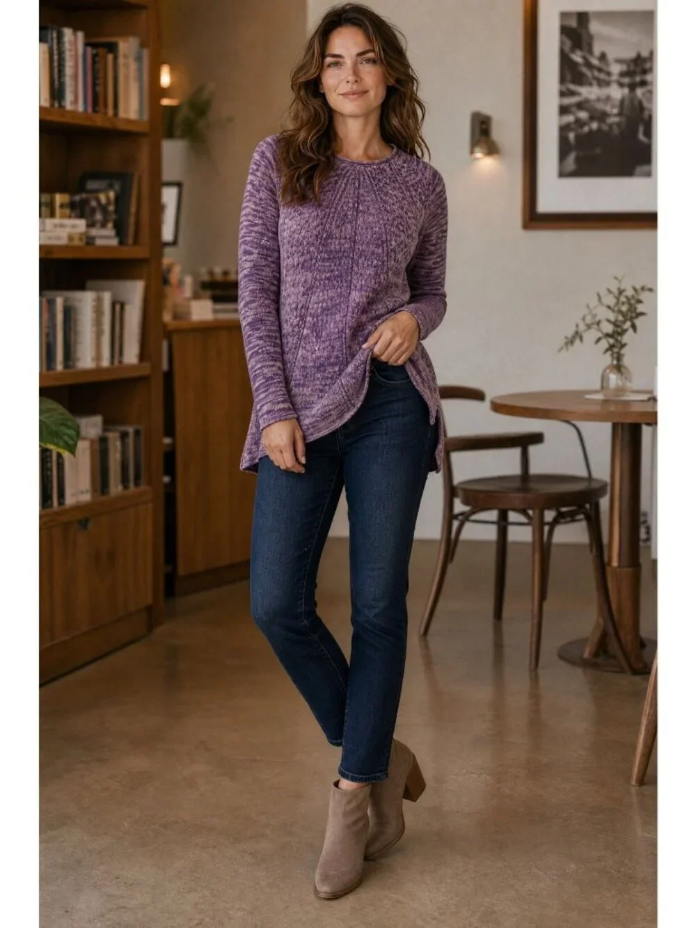 Calvin Klein Jeans Womens L Purple Marled Textured High Low Pullover Sweater EUC